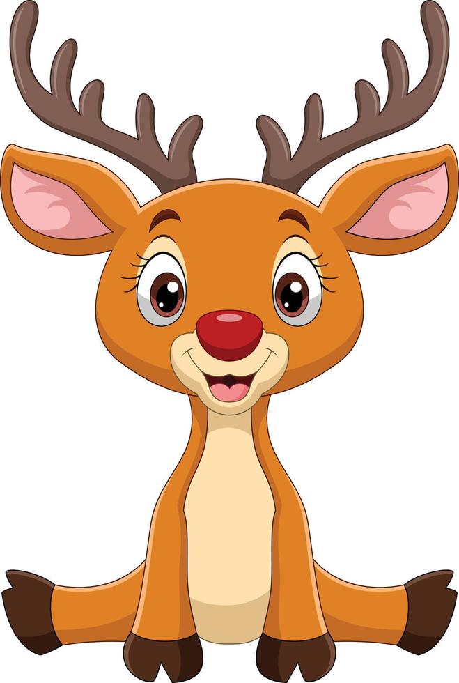 Cartoon funny little deer sitting on white background vector