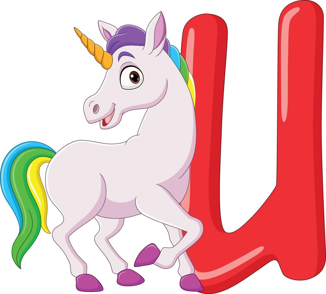 alfabeto letra u para unicornio vector