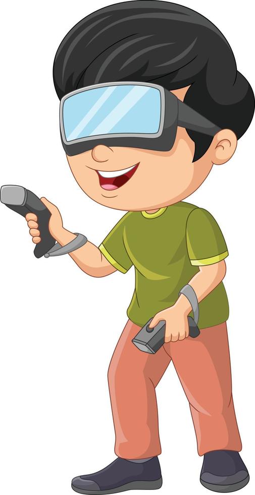 Cartoon little boy in virtual reality glasses vector