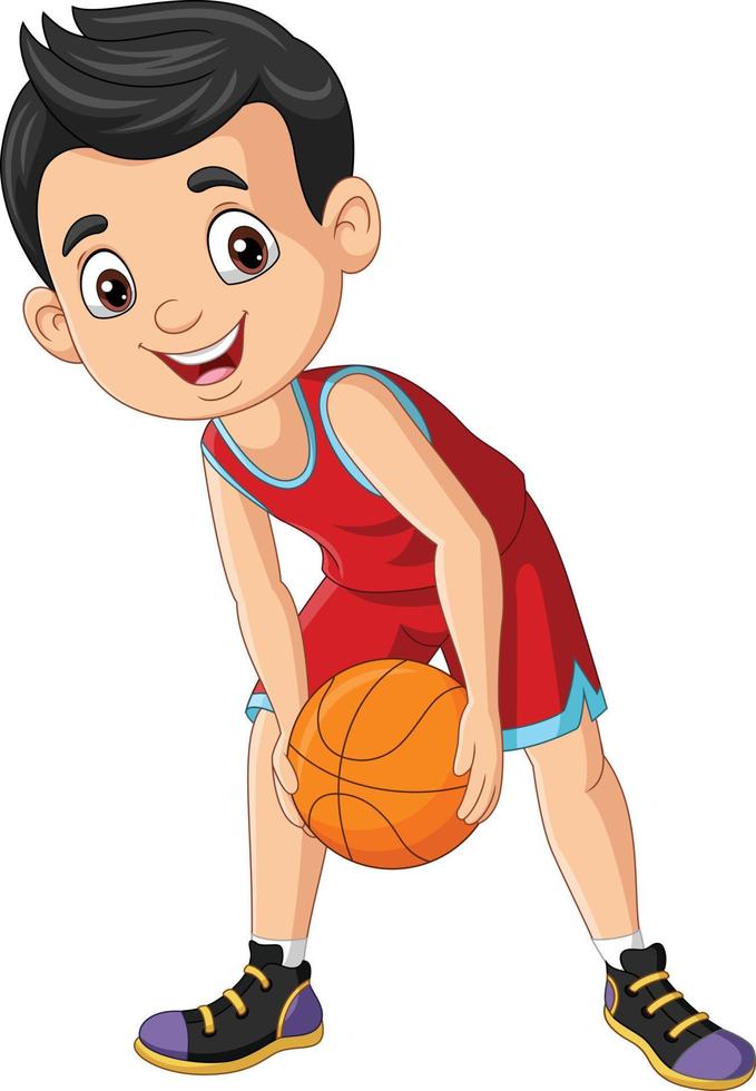 Cartoon little boy playing basketball vector