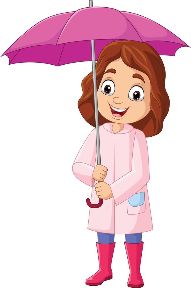 niña de dibujos animados sosteniendo un paraguas vector