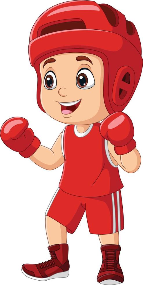 Cartoon little boy training boxing vector