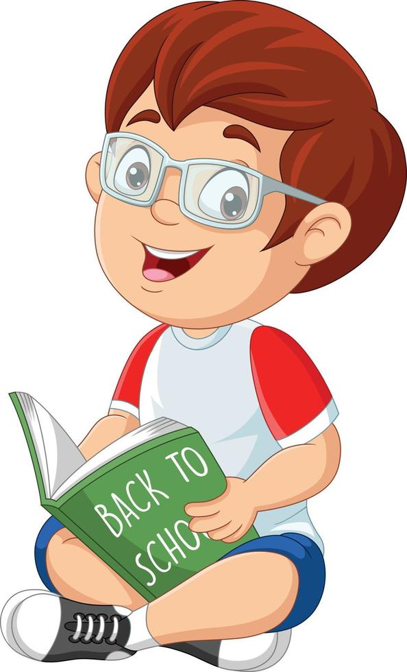 Cartoon little boy sitting and reading a book vector