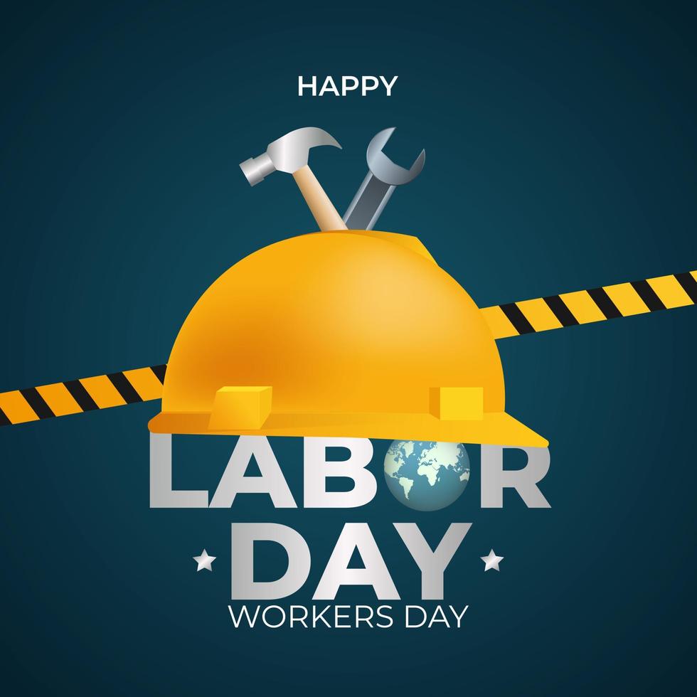 Happy Labor Day of international workers day in 1st May on equipments isolated background vector