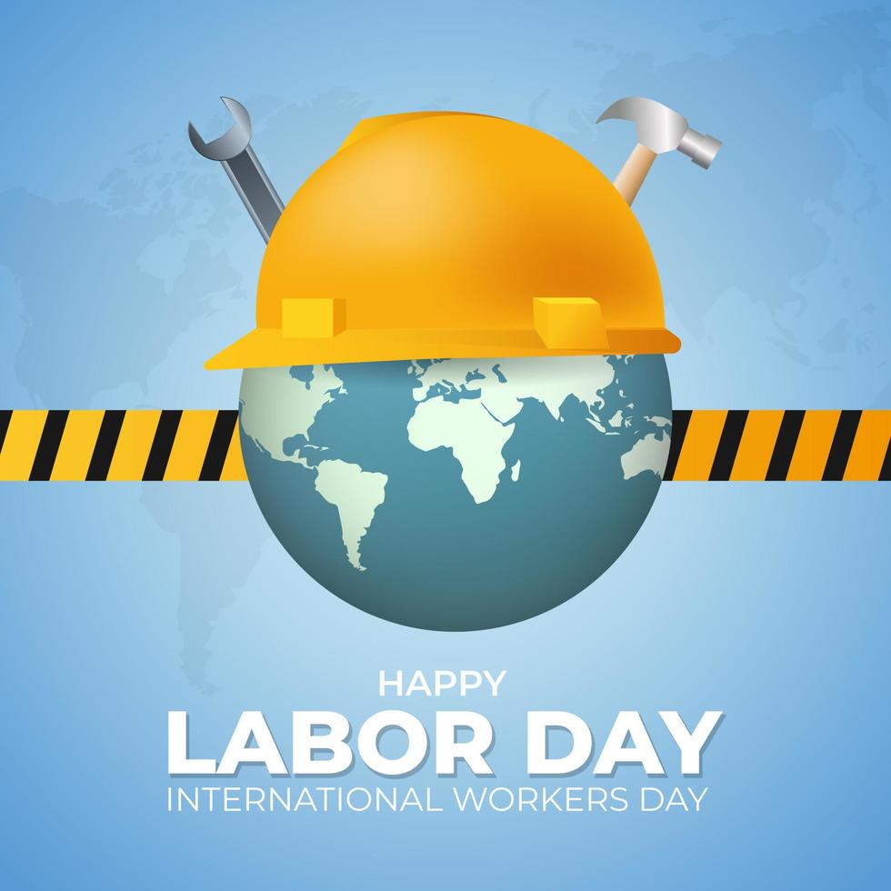 día internacional de los trabajadores feliz día del trabajo con casco y equipos en antecedentes aislados vector