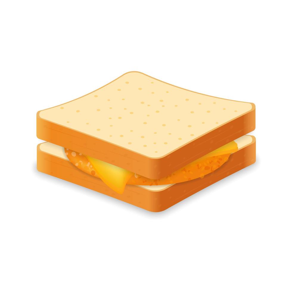 Sandwich from fresh bread with chicken cutlet and cheese Illustration of fast food meal vector