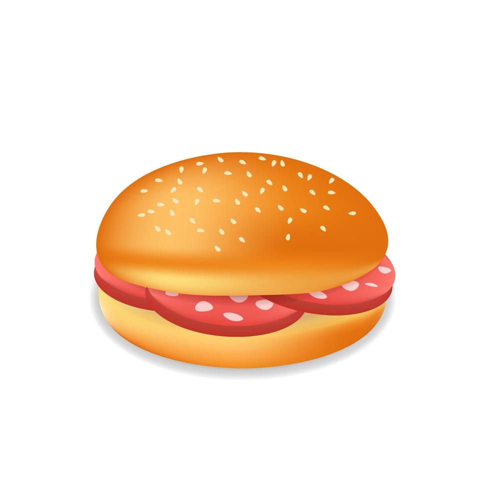 Realistic hamburger or sandwich with sausage Fast food meal vector