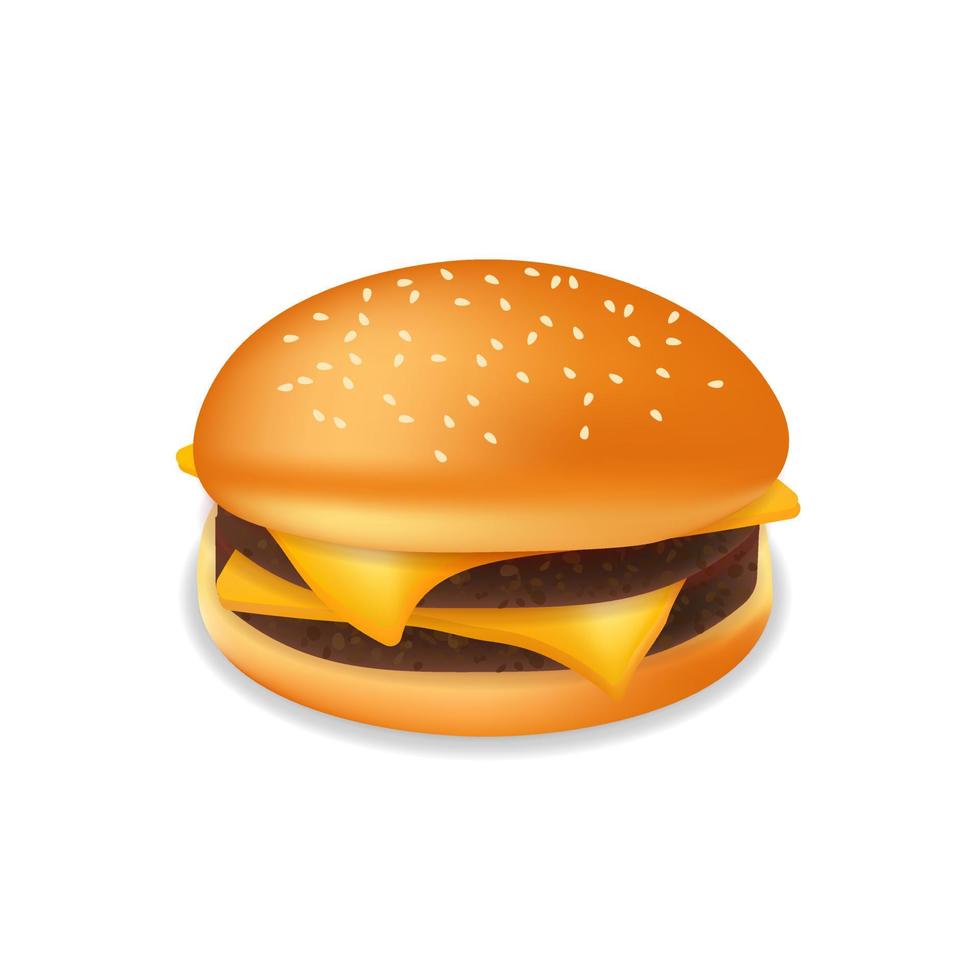 Realistic hamburger or cheeseburger with meat and cheese Fast food meal vector