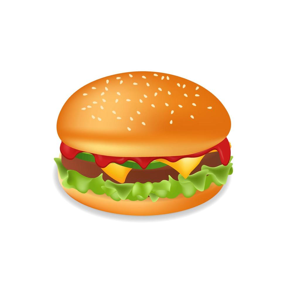 Realistic hamburger or cheeseburger with meat and cheese Fast food meal vector