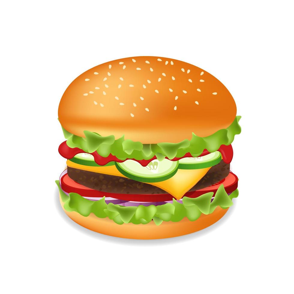 Hamburger or cheeseburger with meat and cheese Fast food meal vector