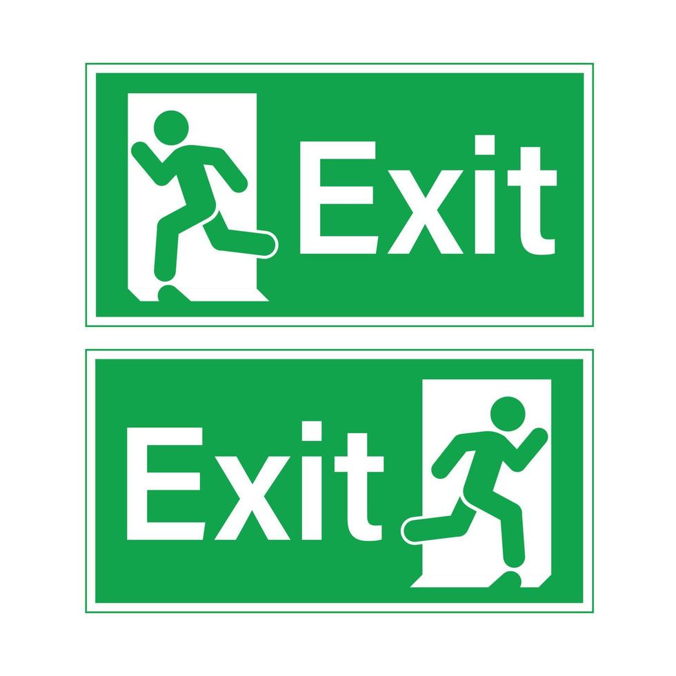 Fire exit green evacuation signs with human and door vector