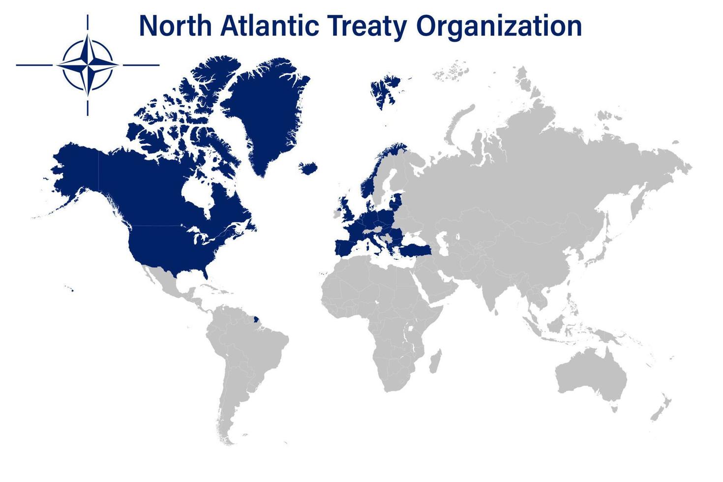 North Atlantic Treaty Organization on political map of the world in 2022 vector