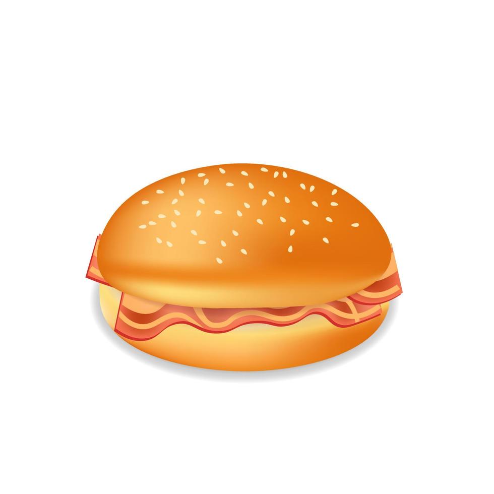 Realistic hamburger or sandwich with bacon Fast food meal vector