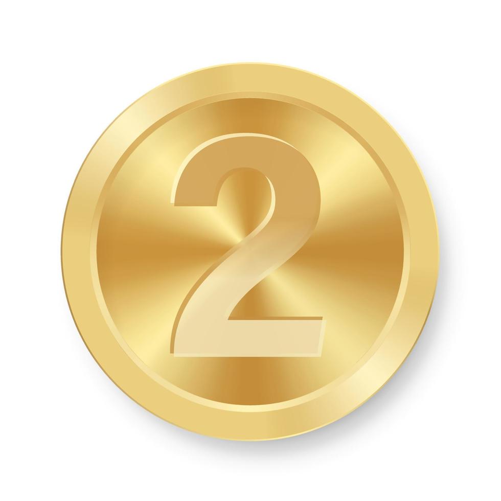 moneda de oro con el concepto número dos de icono de internet vector