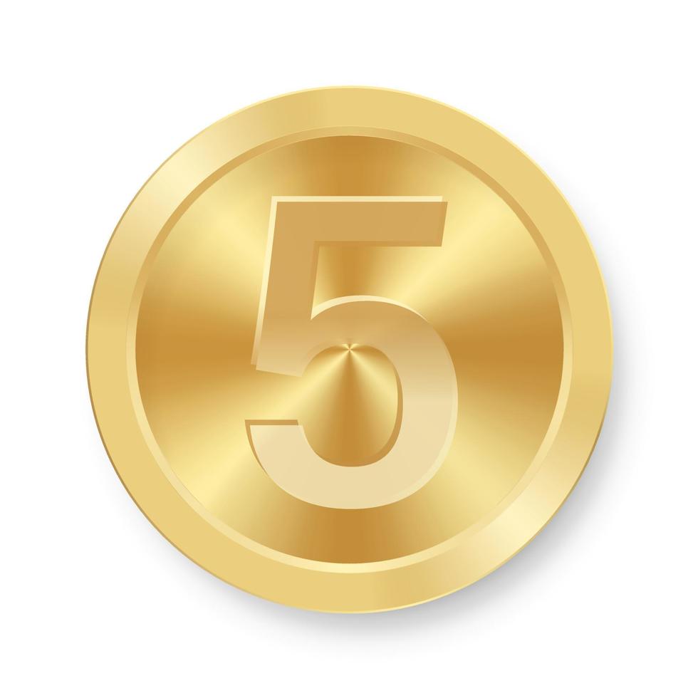 Gold coin with number five Concept of internet icon vector