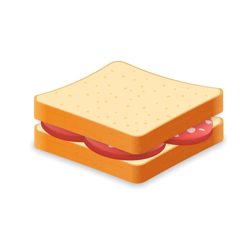 Sandwich from fresh bread with sausage Illustration of fast food meal vector