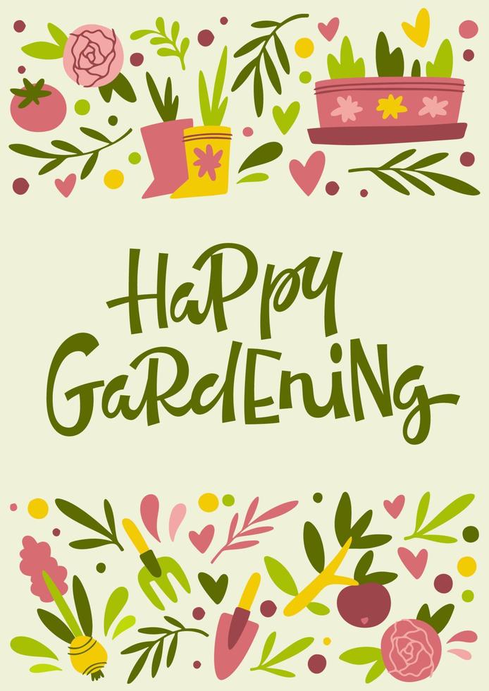 Greeting card with Happy Gardening text vector