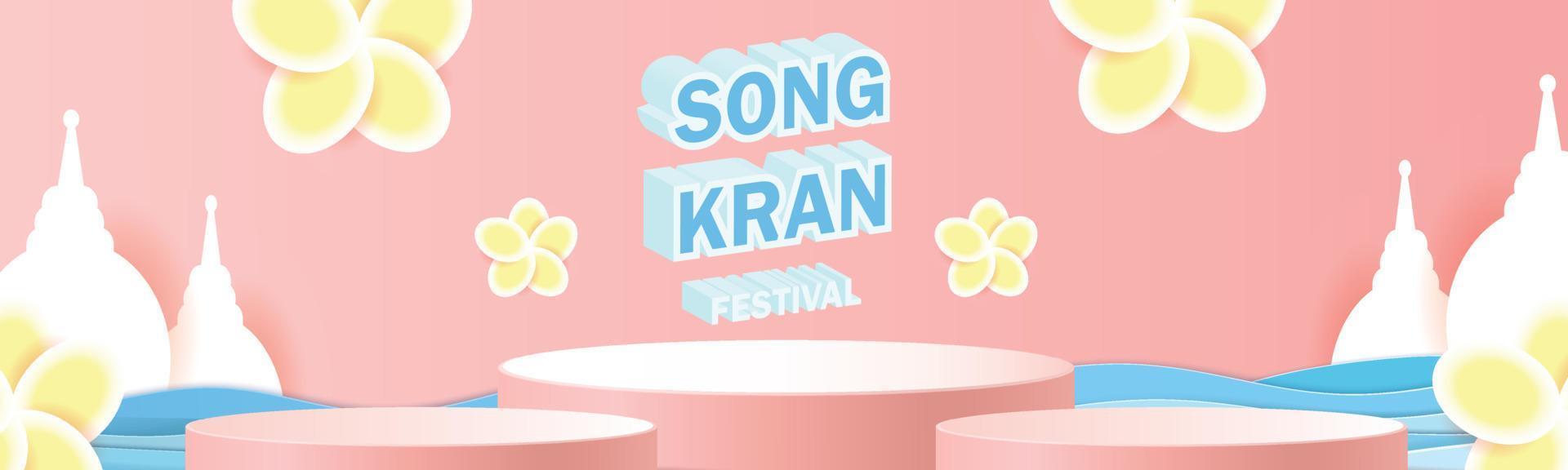 feliz festival de songkran en tailandia podio venta cartel vector flor en verano abril plantilla concepto