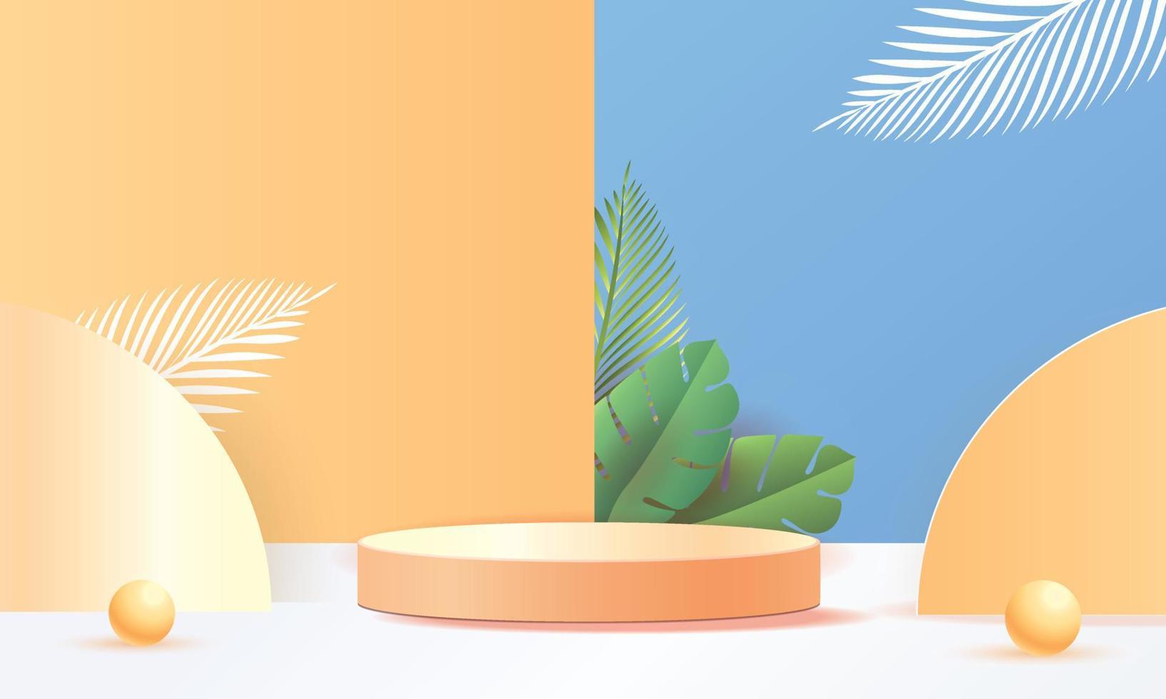 podio verano tropical mínimo banner amarillo producto vector