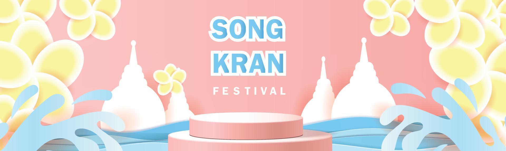 feliz festival de songkran en tailandia podio venta cartel vector flor en verano abril plantilla concepto