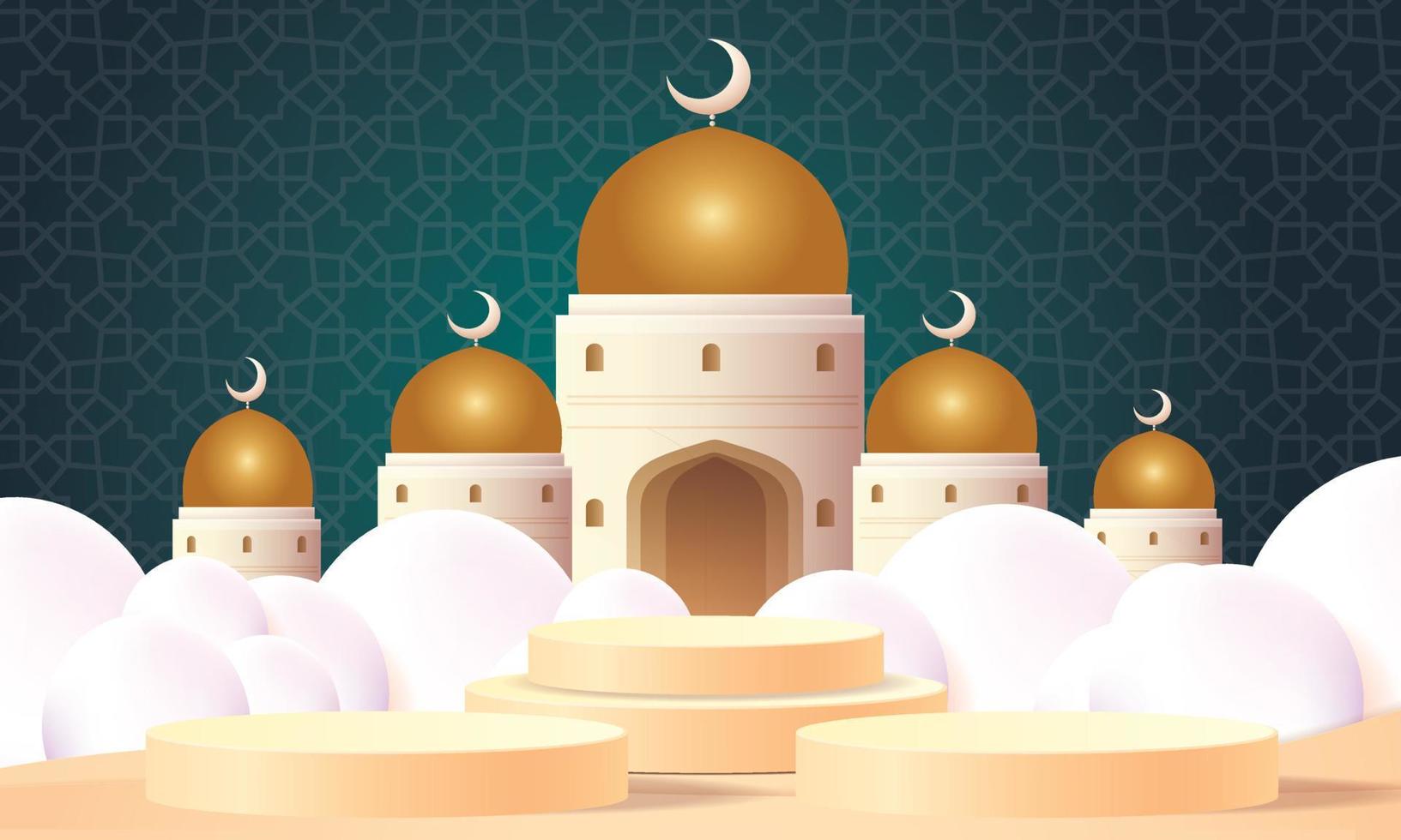 podium show product ramadan islam background banner golden star and moon light vector