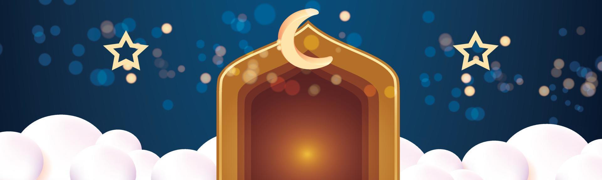 podium show product ramadan islam background banner golden star and moon light vector