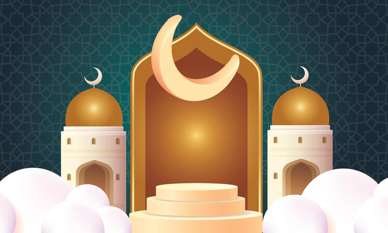 podium show product ramadan islam background banner golden star and moon light vector