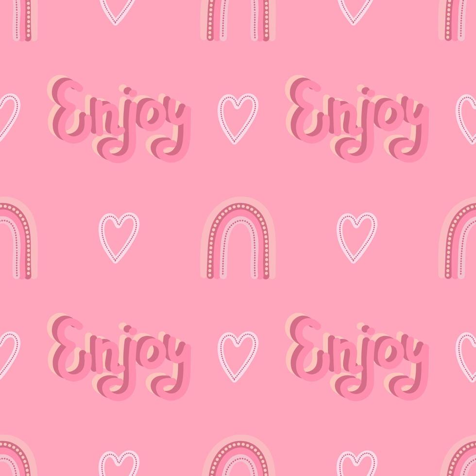 Girly rainbow vector seamless pattern with lettering