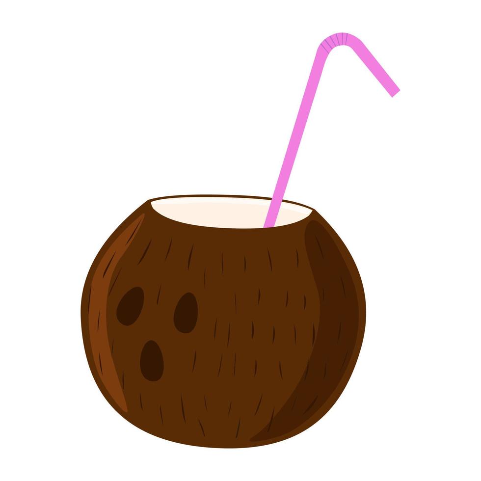 Cocktail in coconut with straw vector isolated illustration