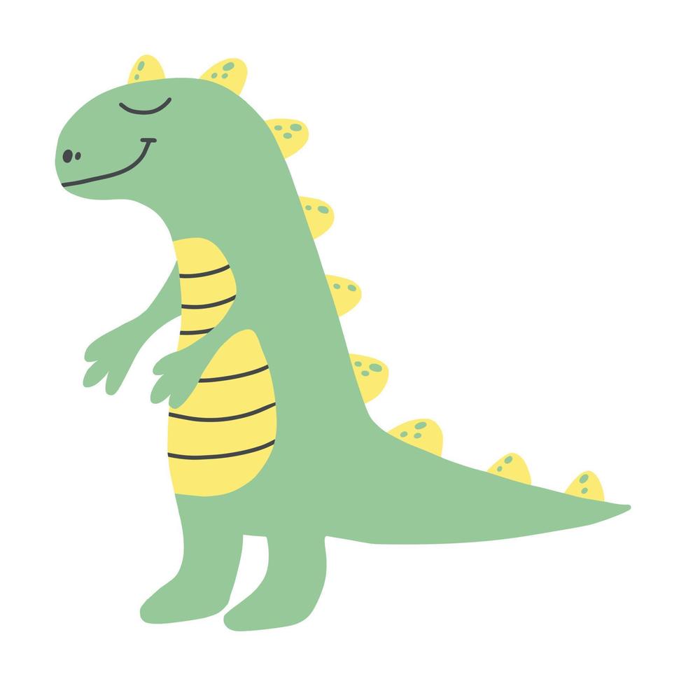 Children's cartoon dinosaur on a white background. Vector illustration. Dino in doodle style. Dino green.