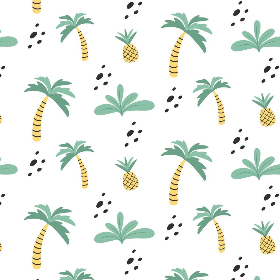 Childish  pattern with palm trees. Pattern with exotic plants. Hand-drawn pattern with jungle. vector