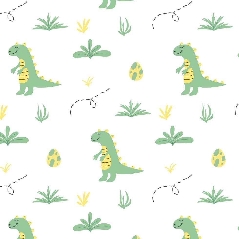 Childish  pattern with dinosaurs. Hand-drawn pattern with cute dino. Vector illustration.
