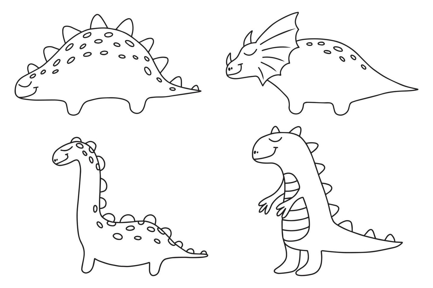 Dinosaur set. Hand drawn dino set. Children's collection of dinosaurs. Doodle style. Vector illustration.