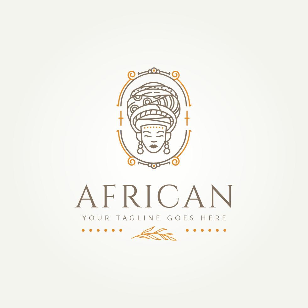 mujer africana con el logotipo de arte de línea de símbolo de turbante vector