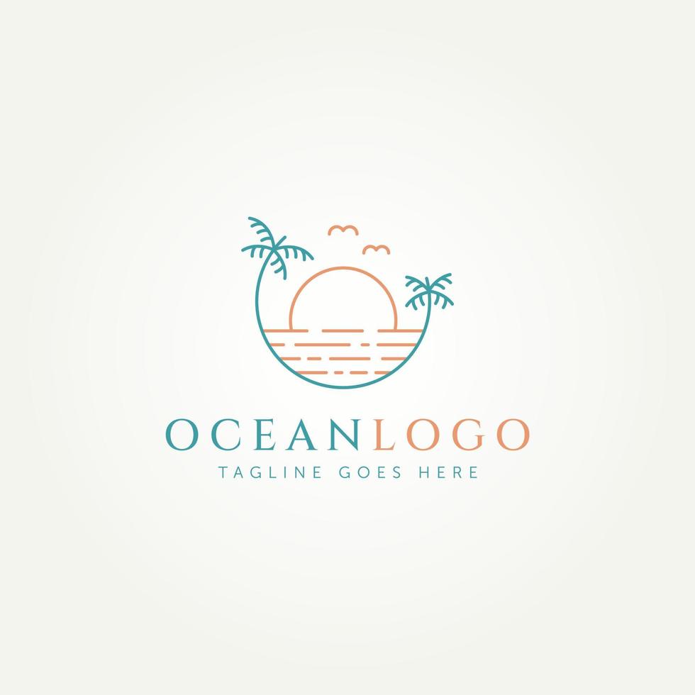diseño de logotipo de arte de línea minimalista de ocean beach vector