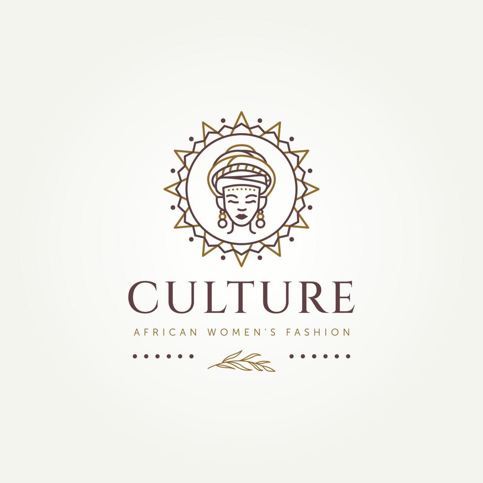 african woman with turban line art logo design vector