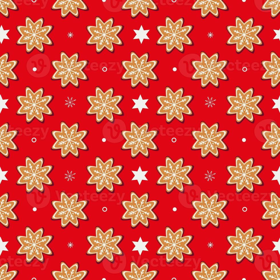 pattern with ginger cookies shaped like snowflakes photo