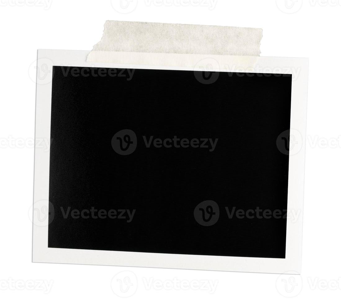 Blank Vintage instant photo frame with brown tape isolated on white background
