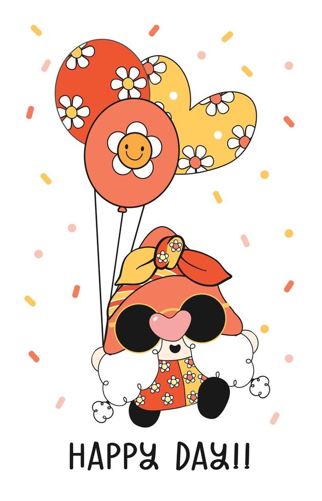 tarjeta de felicitación feliz día maravilloso, grupo de lindos cabezas sin  cara de gnomo retro vintage con globos, ilustración de imagen vectorial de  dibujo de dibujos animados 7154633 Vector en Vecteezy