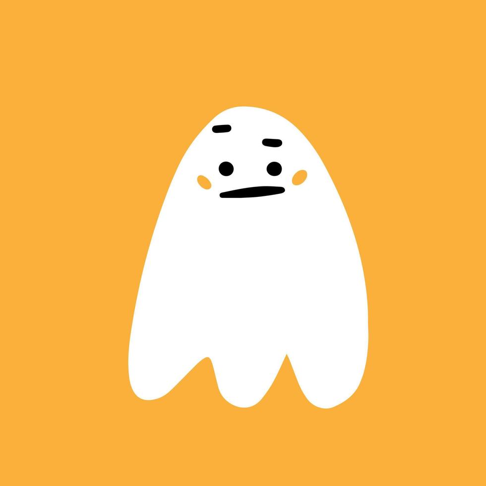 Cute puzzled ghost on a yellow background. Vector illustration with a ghost character isolated in the background.