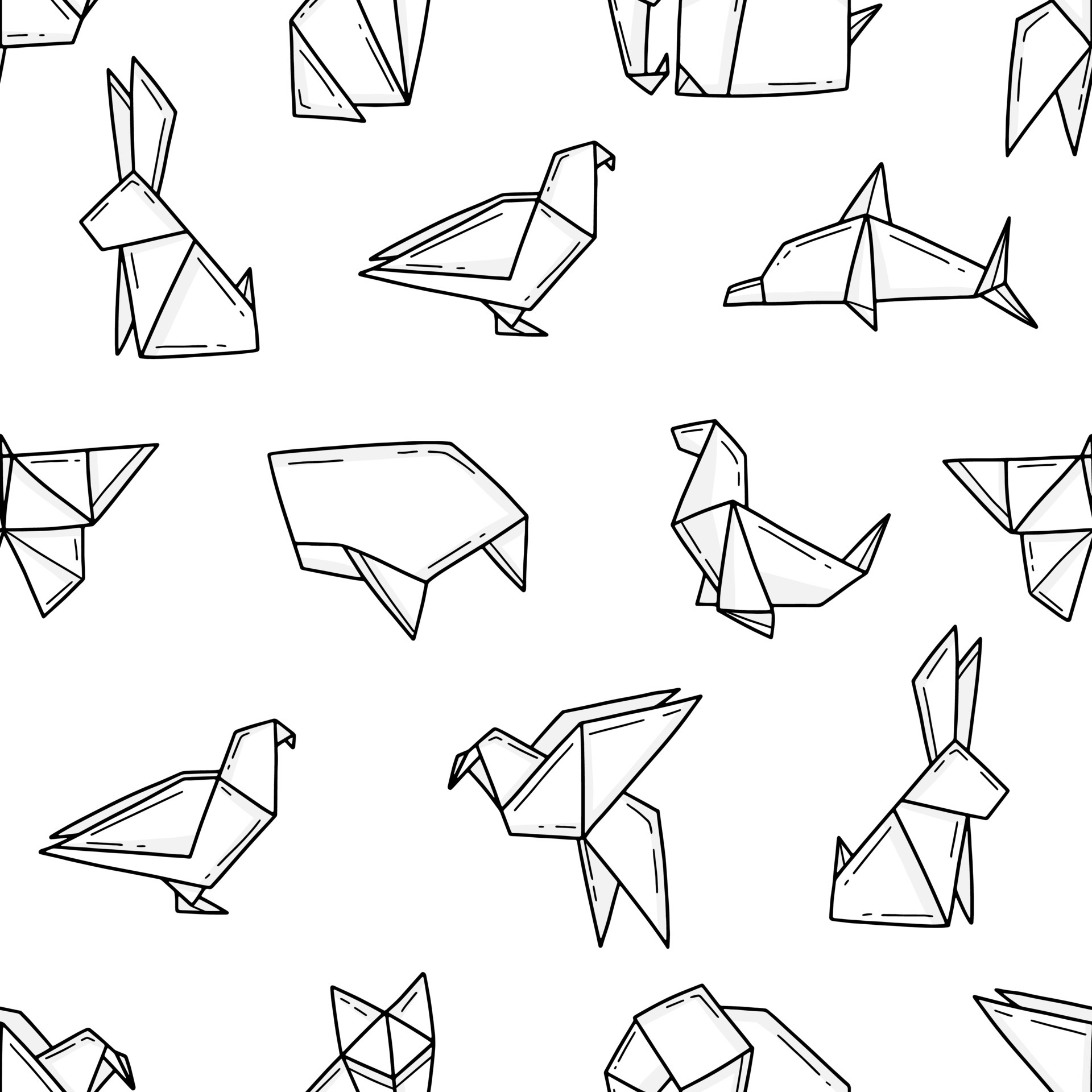 Seamless black and white pattern with cute origami animals. Vector  illustration background 7154678 Vector Art at Vecteezy