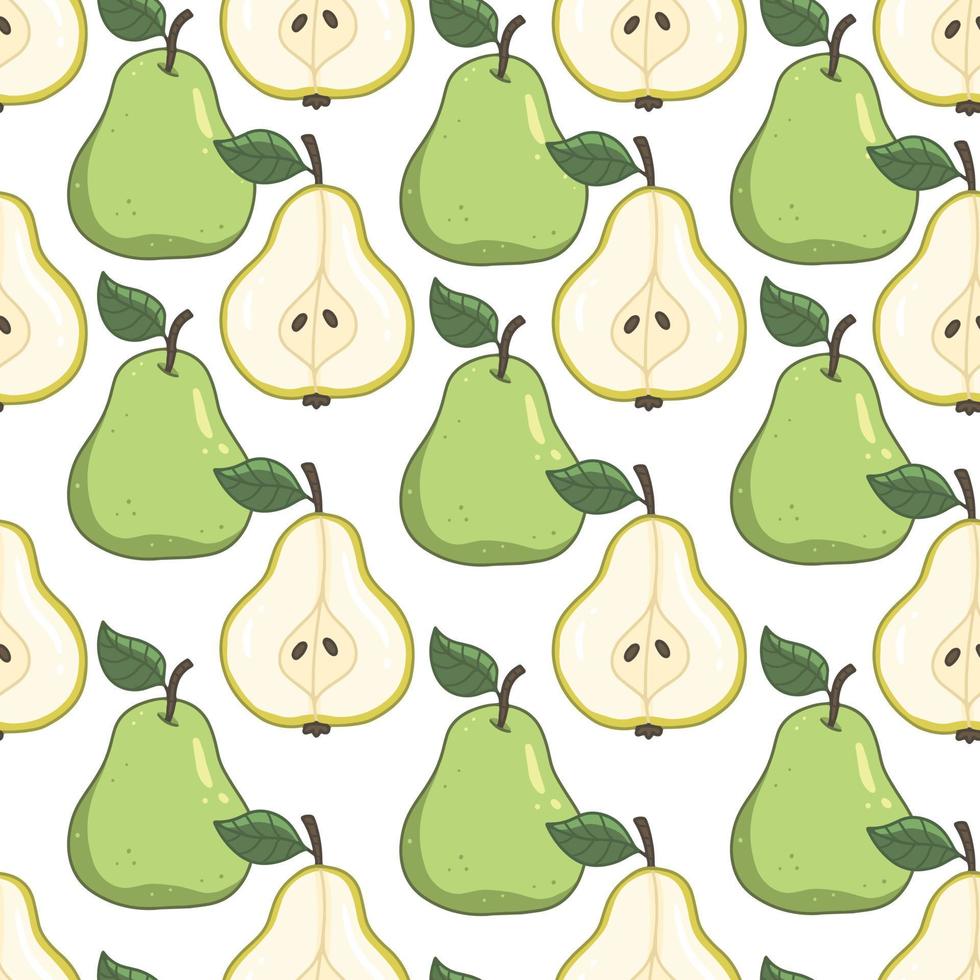 Seamless fruit pattern with pears with leaves on a white background. The background of the vector illustration
