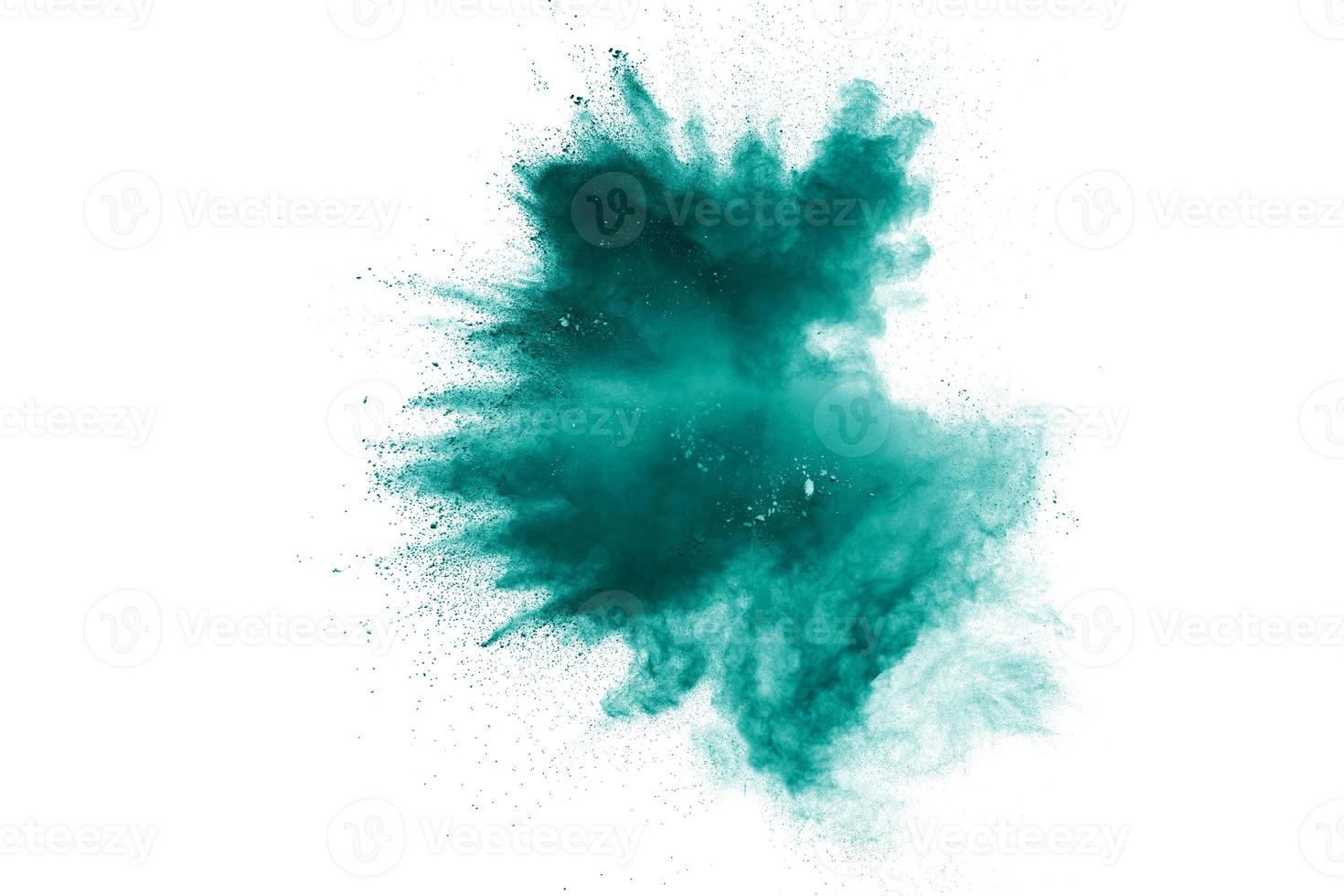 green color powder explosion cloud isolated on white background.Green