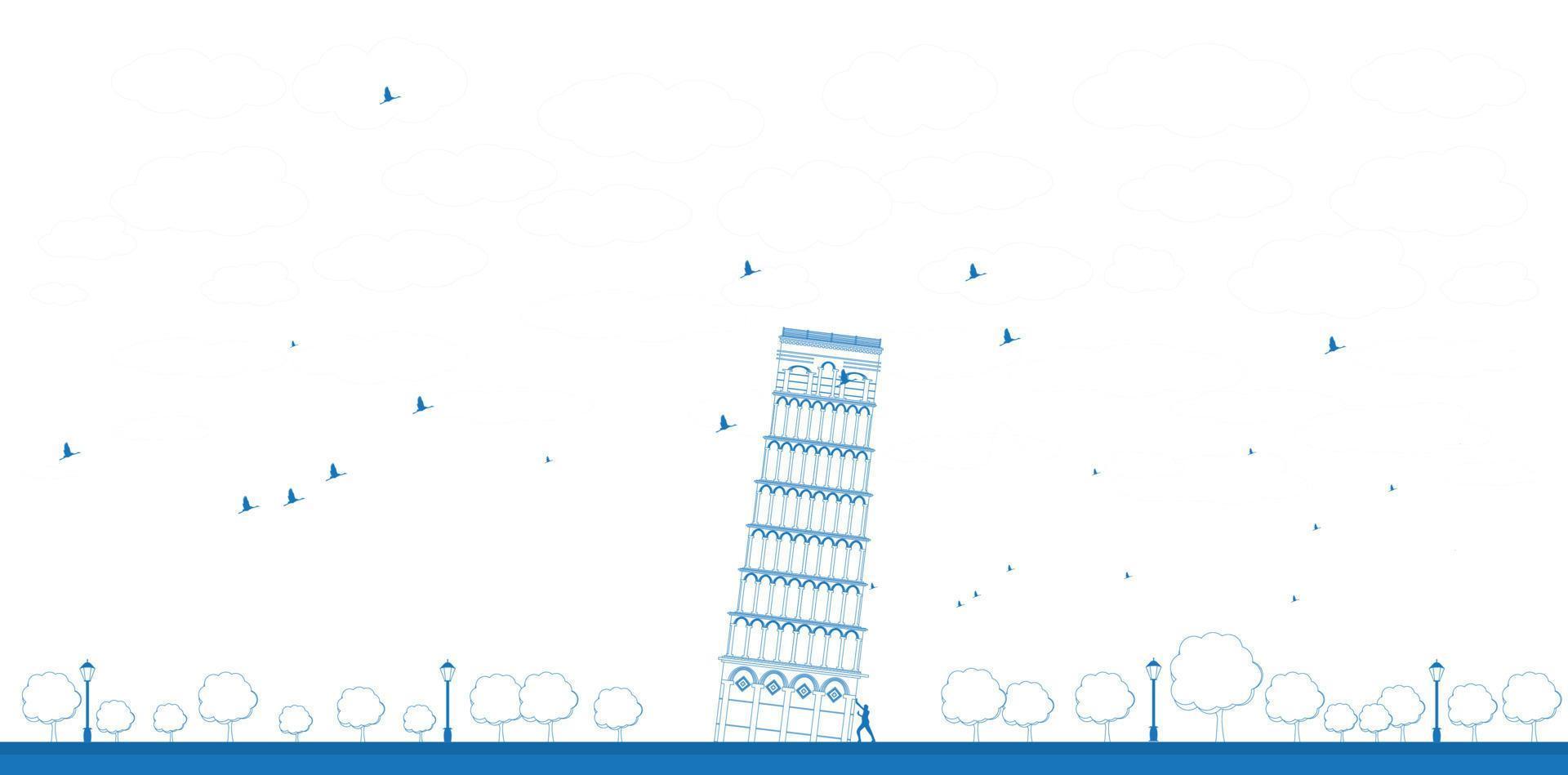 Outline Pisa Tower in blue color. vector