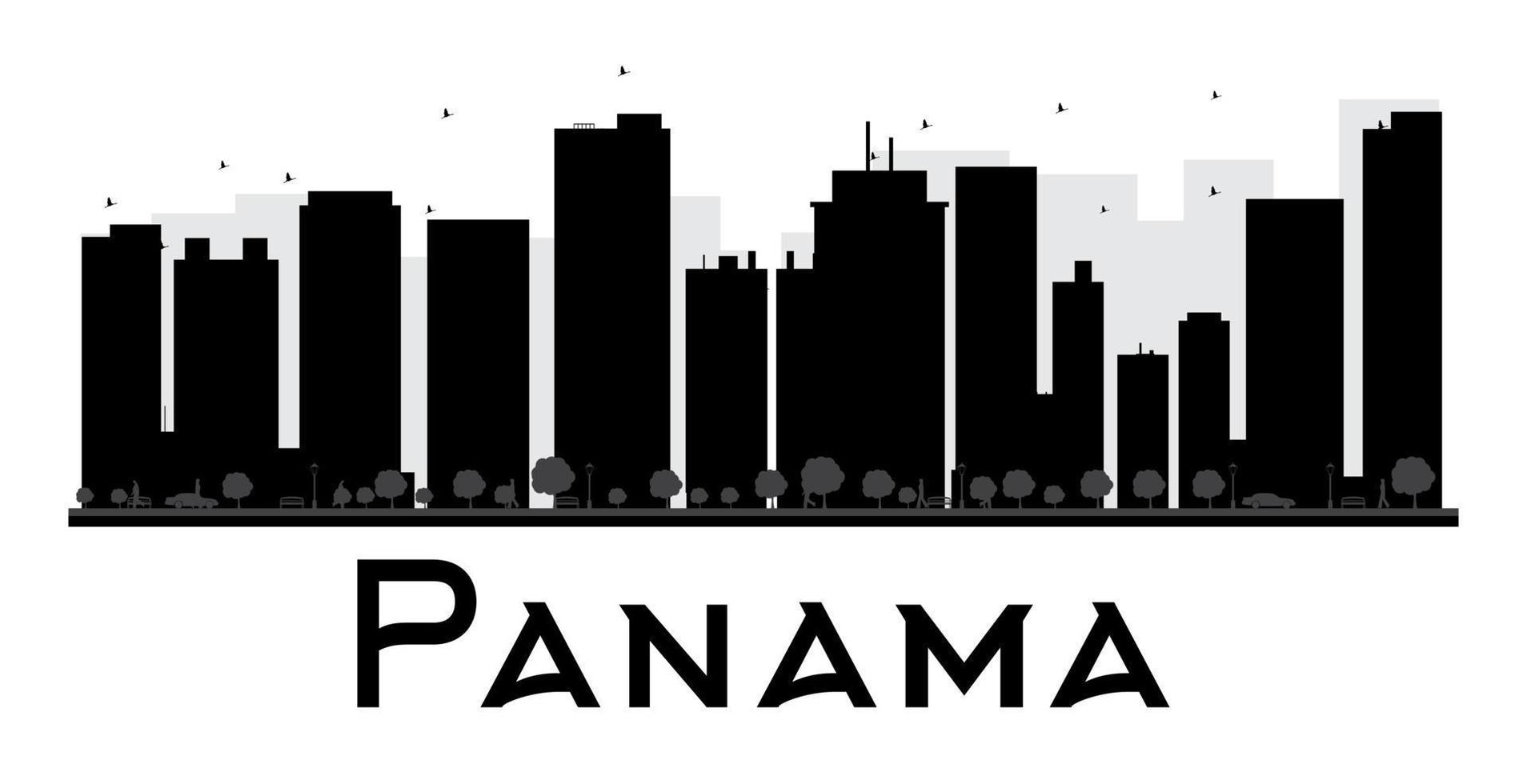 Panama City skyline black and white silhouette. vector