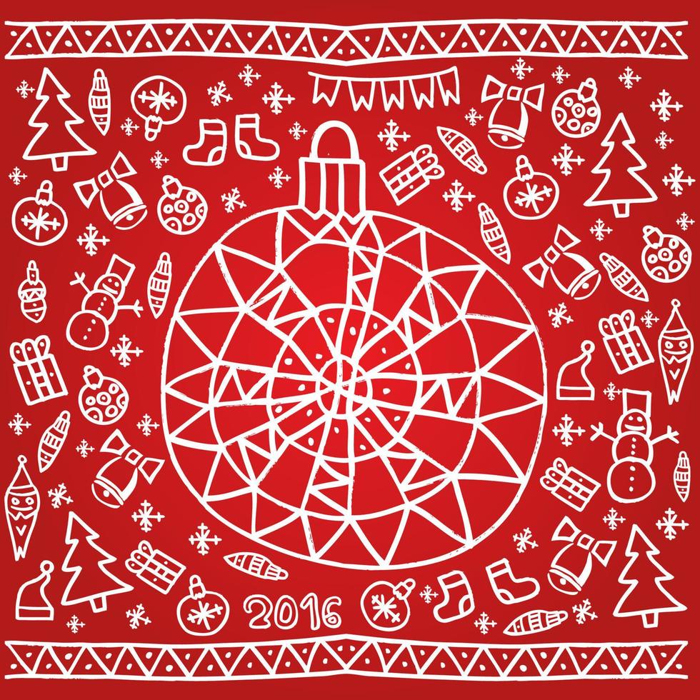 Christmas hand drawn background with ball and ornament. vector