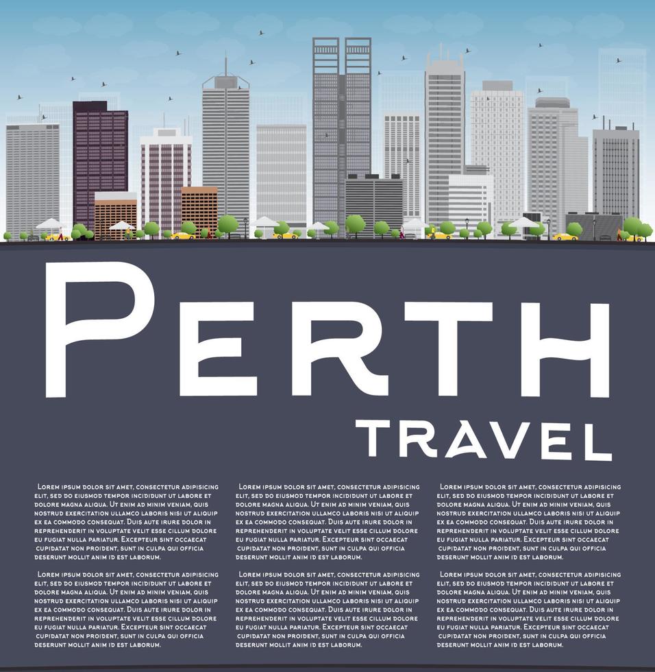 horizonte de perth con edificios grises, cielo azul y espacio para copiar. vector