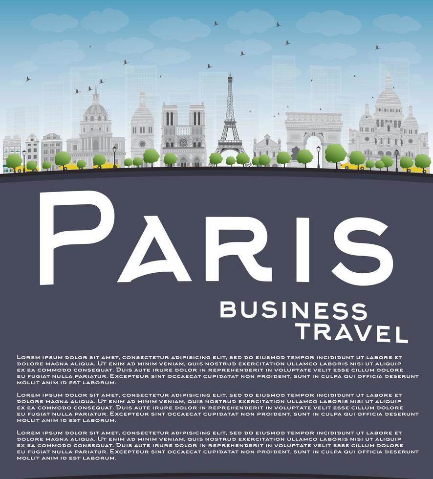 Paris skyline with grey landmarks, blue sky and copy space. vector