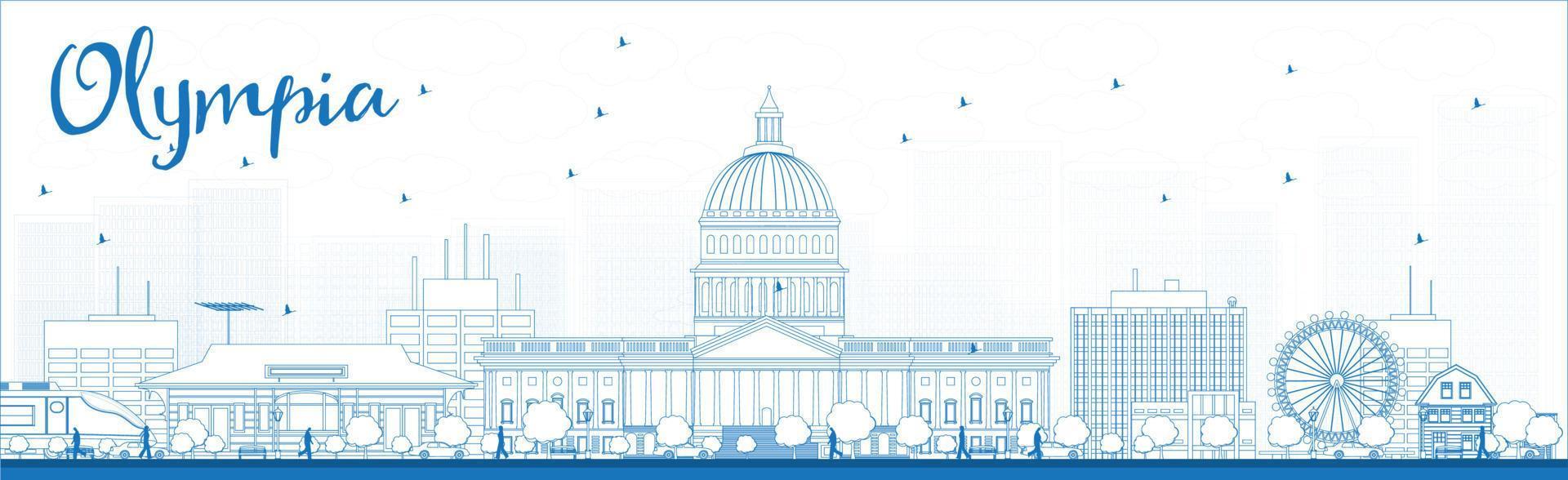 Outline Olympia Washington Skyline with Blue Buildings. vector