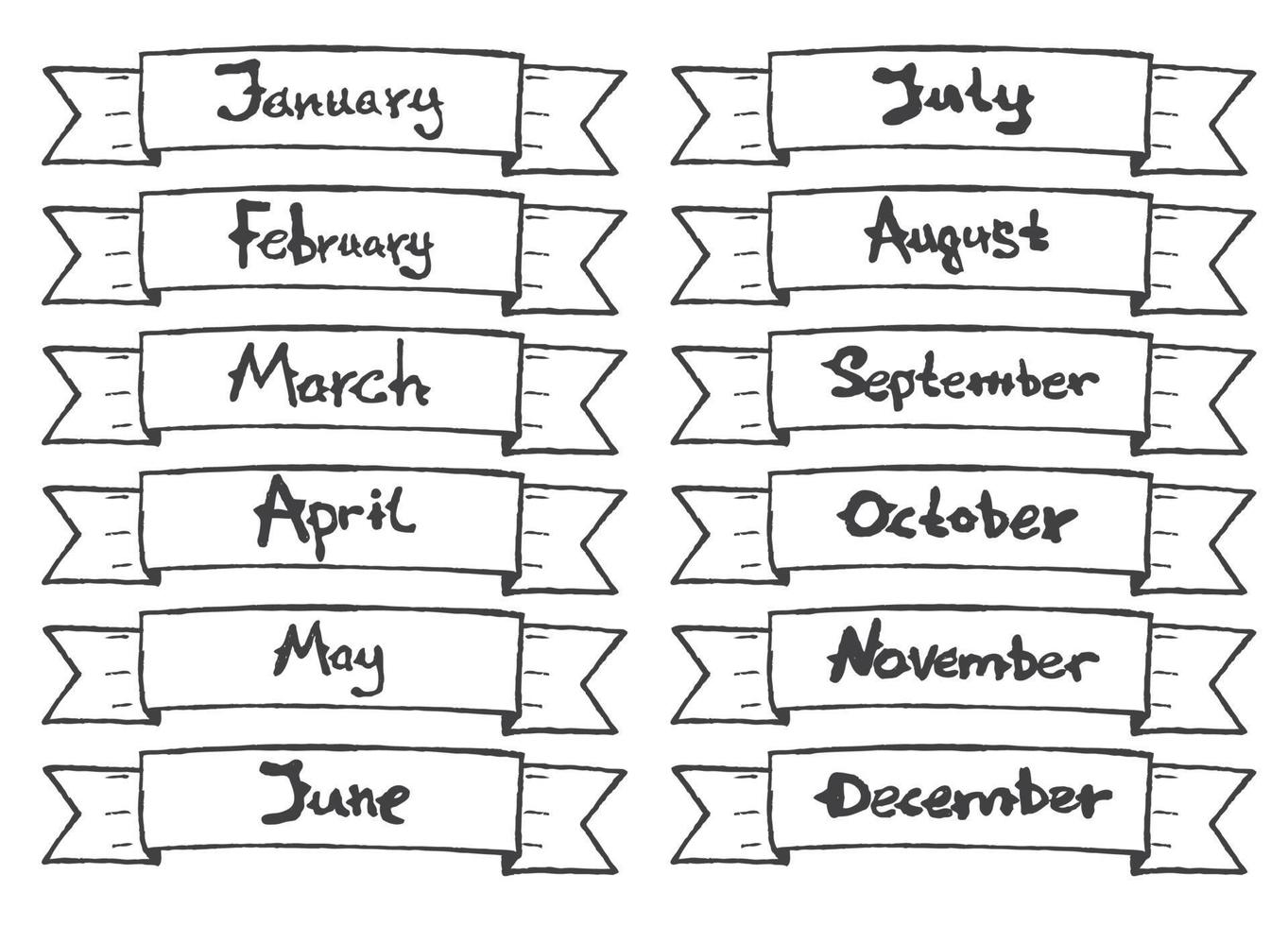 Hand drawn ribbon with months for calendar. vector